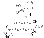 结构式 CAS# 3688-92-4, 钍试剂; 4-[(2-胂酸苯基)偶氮]-3-羟基-2,7-萘二磺酸二钠盐; 吐啉