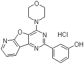 结构式 CAS# 371935-79-4, 3-[4-(4-吗啉基)吡啶并[3',2':4,5]呋喃并[3,2-d]嘧啶-2-基]苯酚单盐酸盐
