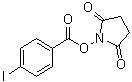 structure of CAS# 39028-25-6, 1-[(4-Iodobenzoyl)oxy]-2,5-pyrrolidinedione;4-Iodobenzoic acid N-hydroxysuccinimidyl ester; N-Hydroxysuccinimide ester of p-iodobenzoic acid
