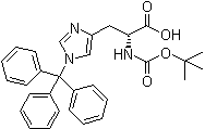 structure of CAS# 393568-74-6, N-[(1,1-Dimethylethoxy)carbonyl]-1-(triphenylmethyl)-D-histidine;(R)-2-((tert-Butoxycarbonyl)amino)-3-(1-trityl-1H-imidazol-4-yl)propionic acid