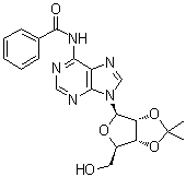 结构式 CAS# 39947-04-1, N6-苯甲酰基-2',3'-O-异丙亚基腺苷