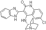 结构式 CAS# 405168-58-3, CHIR 124; 4-[((3S)-1-氮杂双环[2,2,2]辛-3-基)氨基]-3-(1H-苯并咪唑-2-基)-6-氯喹啉-2(1H)-酮
