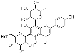 structure of CAS# 40581-17-7, Violanthin;8-(6-Deoxy-alpha-L-mannopyranosyl)-6-beta-D-glucopyranosyl-5,7-dihydroxy-2-(4-hydroxyphenyl)-4H-1-benzopyran-4-one; 6-C-Glucosyl-8-C-rhamnosylapigenin; 8-C-Rhamnopyranosylisovitexin
