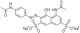 结构式 CAS# 4321-69-1, 酸性品红 6B; 5-乙酰胺基-3-(4-乙酰胺基苯基)偶氮-4-羟基萘-2,7-二磺酸二钠盐