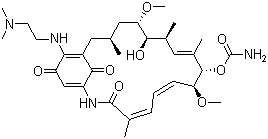 structure of CAS# 467214-20-6, Alvespimycin;17-Demethoxy-17-[[2-(dimethylamino)ethyl]amino]geldanamycin; 17-DMAG