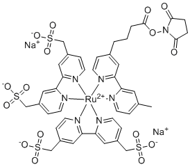 structure of CAS# 482618-42-8, Sulfo-TAG NHS ester disodium;Disodium (2,5-dioxopyrrolidin-1-yl) 4-[2-(4-methylpyridin-2-yl)pyridin-4-yl]butanoate;ruthenium(2+);[2-[4-(sulfonatomethyl)pyridin-2-yl]pyridin-4-yl]methanesulfonate