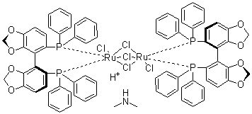 结构式 CAS# 488809-34-3, 三(mu-氯)双[(S)-(-)-5,5'-双(二苯基膦)-4,4'-联-1,3-苯并二恶茂]二氯化二钌二甲基铵盐