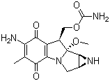 structure of CAS# 50-07-7, Mitomycin C;[1aR-(1aalpha,8beta,8aalpha,8balpha)]-6-Amino-8-[[(aminocarbonyl)oxy]methyl]-1,1a,2,8,8a,8b-hexahydro-8a-methoxy-5-methylazirino[2',3':3,4]pyrrolo[1,2-alpha]indole-4,7-dione; 6-Amino-1,1a,2,8,8a,8b-hexahydro-8-(hydroxymethyl)-8a-methoxy-5-methylazirino[2',3':3,4]pyrrolo[1,2-a]indole-4,7-dione carbamate (ester)