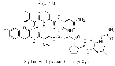 structure of CAS# 50-56-6, Oxytocin;(2S)-1-[(4R,7S,10S,13S,16S,19R)-19-amino-13-[(2S)-butan-2-yl]-10-(2-carbamoylethyl)-7-(carbamoylmethyl)-16-[(4-hydroxyphenyl)methyl]-6,9,12,15,18-pentaoxo-1,2-dithia-5,8,11,14,17-pentazacycloicosane-4-carbonyl]-N-[(1S)-1-(carbamoylmethylcarbamoyl)-3-methyl-butyl]pyrrolidine-2-carboxamide