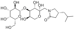 structure of CAS# 501666-24-6, Pregabalin Impurity 32;ß-D-fructopyranose;(R)-4-Isobutyl-1-(((2R,3S,4R,5R)-2,3,5-trihydroxy-4-(((2S,3R,4S,5R,6R)-3,4,5-trihydroxy-6-(hydroxymethyl)tetrahydro-2H-pyran-2-yl)oxy)tetrahydro-2H-pyran-2-yl)methyl)pyrrolidin-2-one