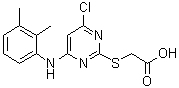 structure of CAS# 50892-23-4, Pirinixic acid;NSC 310038; Pirnixic acid; Wy 14643; [4-Chloro-6-(2,3-xylidino)-2-pyrimidinylthio]acetic acid