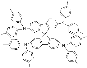 structure of CAS# 515834-67-0, 2,2',7,7'-Tetrakis(di-p-tolylamino)spiro-9,9'-bifluorene;2,2',7,7'-Tetrakis(N,N-ditolylamino)-spiro-9,9'-bifluorene; 2,2',7,7'-Tetrakis(di-4-methylphenylamino)-9,9'-spirobifluorene; HIM; HIM 1; Spiro-TTB