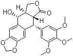 structure of CAS# 518-28-5, Podophyllotoxin;Podophyllinic acid lactone; (5R,5aR,8aR,9R)-5,8,8a,9-Tetrahydro-9-hydroxy-5-(3,4,5-trimethoxyphenyl)-furo(3',4':6,7)naphtho[2,3-d]-1,3-dioxol-6(5aH)-one