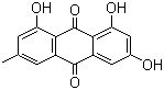structure of CAS# 518-82-1, Emodin;1,3,8-Trihydroxy-6-methylanthraquinone; 6-Methyl-1,3,8-trihydroxyanthraquinone; C.I. 75440; C.I. Natural Yellow 14