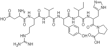 structure of CAS# 51833-78-4, Aspartyl-argininyl-valinyl-tyrosinyl-isoleucinyl-histidinyl-proline;Angiotensin I/II (1-7); Asp-Arg-Val-Tyr-Ile-His-Pro
