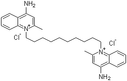 structure of CAS# 522-51-0, Dequalinium chloride;1,1'-(1,10-Decanediyl)bis[4-amino-2-methyl-quinolinium dichloride