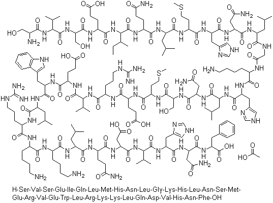 structure of CAS# 52232-67-4, Teriparatide acetate;(4S)-4-[[(2S)-2-[[(2S)-2-[[(2S)-4-amino-2-[[(2S)-2-[[(2S)-2-[[(2S)-6-amino-2-[[2-[[(2S)-2-[[(2S)-4-amino-2-[[(2S)-2-[[(2S)-2-[[(2S)-2-[[(2S)-5-amino-2-[[(2S,3S)-2-[[(2S)-2-[[(2S)-2-[[(2S)-2-[[(2S)-2-amino-3-hydroxypropanoyl]amino]-3-methylbutanoyl]amino]-3-hydroxypropanoyl]amino]-4-carboxybutanoyl]amino]-3-methylpentanoyl]amino]-5-oxopentanoyl]amino]-4-methylpentanoyl]amino]-4-methylsulfanylbutanoyl]amino]-3-(1H-imidazol-4-yl)propanoyl]amino]-4-oxobutanoyl]amino]-4-methylpentanoyl]amino]acetyl]amino]hexanoyl]amino]-3-(1H-imidazol-4-yl)propanoyl]amino]-4-methylpentanoyl]amino]-4-oxobutanoyl]amino]-3-hydroxypropanoyl]amino]-4-methylsulfanylbutanoyl]amino]-5-[[(2S)-1-[[(2S)-1-[[(2S)-1-[[(2S)-1-[[(2S)-1-[[(2S)-1-[[(2S)-6-amino-1-[[(2S)-6-amino-1-[[(2S)-1-[[(2S)-5-amino-1-[[(2S)-1-[[(2S)-1-[[(2S)-1-[[(2S)-4-amino-1-[[(1S)-1-carboxy-2-phenylethyl]amino]-1,4-dioxobutan-2-yl]amino]-3-(1H-imidazol-4-yl)-1-oxopropan-2-yl]amino]-3-methyl-1-oxobutan-2-yl]amino]-3-carboxy-1-oxopropan-2-yl]amino]-1,5-dioxopentan-2-yl]amino]-4-methyl-1-oxopentan-2-yl]amino]-1-oxohexan-2-yl]amino]-1-oxohexan-2-yl]amino]-5-carbamimidamido-1-oxopentan-2-yl]amino]-4-methyl-1-oxopentan-2-yl]amino]-3-(1H-indol-3-yl)-1-oxopropan-2-yl]amino]-4-carboxy-1-oxobutan-2-yl]amino]-3-methyl-1-oxobutan-2-yl]amino]-5-carbamimidamido-1-oxopentan-2-yl]amino]-5-oxopentanoic acid