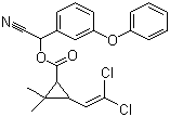 结构式 CAS# 52315-07-8, beta-氯氰菊酯; (RS)-alpha-氰基-3-苯氧基苄基 (SR)-3-(2,2-二氯乙烯基)-2,2-二甲基环丙烷羧酸酯