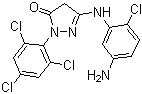 structure of CAS# 53411-33-9, 1-(2,4,6-Trichlorophenyl)-3-(5-amino-2-chloroanilino)-5-pyrazolone;5-[(5-Amino-2-chlorophenyl)amino]-2,4-dihydro-2-(2,4,6-trichlorophenyl)-3H-pyrazol-3-one