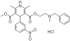 structure of CAS# 54527-84-3, Nicardipine hydrochloride;Methyl 2-(benzyl-methyl-amino)ethyl 2,6-dimethyl-4-(3-nitrophenyl)-1,4-dihydropyridine-3,5-dicarboxylate hydrochloride