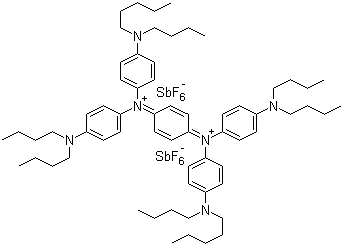 structure of CAS# 5496-71-9, N3,N3,N6,N6-Tetrakis[4-(dibutylamino)phenyl]-1,4-cyclohexadiene-3,6-diaminium  hexafluoroantimonate (1:2);N,N'-Cyclohexa-2,5-diene-1,4-diylidenebis[4-(dibutylamino)-N-[4-(dibutylamino)phenyl]anilinium] bis[hexafluoroantimonate(1-)](1:2)