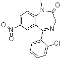 structure of CAS# 5527-71-9, 5-(2-Chlorophenyl)-1,3-dihydro-1-methyl-7-nitro-1,4-benzodiazepin-2-one;5-(2-Chlorophenyl)-1,3-dihydro-7-nitro-1,4-benzodiazepin-2-one; ID 690; Methylclonazepam; Ro 05-4082