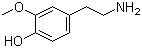 structure of CAS# 554-52-9, 3-Methoxy-4-hydroxyphenethylamine;4-(2-Aminoethyl)-2-methoxyphenol