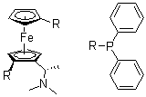 结构式 CAS# 55650-59-4, (2S)-1-[(1S)-1-(二甲基氨基)乙基]-1',2-双(二苯基膦基)二茂铁
