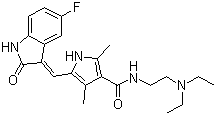 结构式 CAS# 557795-19-4, 苏尼替尼; 舒尼替尼; N-(2-(二乙基氨基)乙基)-5-((Z)-(5-氟-1,2-二氢-2-氧代-3H-吲哚-3-亚基)甲基)-2,4-二甲基-1H-吡咯-3-甲酰胺
