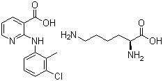 结构式 CAS# 55837-30-4, 赖氨酸氯尼辛; 氯尼辛赖氨酸盐; 2-[(3-氯-2-甲基苯基)氨基]吡啶-3-羧酸 (2S)-2,6-二氨基己酸