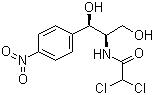 structure of CAS# 56-75-7, Chloramphenicol;2,2-Dichloro-N-[2-hydroxy-1-(hydroxymethyl)-2-(4-nitrophenyl)ethyl]acetamide; D-(-)-threo-2,2-Dichloro-N-[beta-hydroxy-alpha-(hydroxy-methyl)-p-nitrophenethyl]acetamide; Chloromycetin