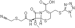 structure of CAS# 56796-20-4, Cefmetazole;(6R-cis)-7-[[[(Cyanomethyl)thio]acetyl]amino]-7-methoxy-3-[[(1-methyl-1H-tetrazol-5-yl)thio]methyl]-8-oxo-5-thia-1-azabicyclo[4.2.0]oct-2-ene-2-carboxylic acid