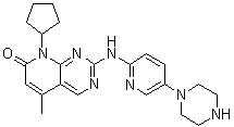 结构式 CAS# 571190-22-2, 8-环戊基-5-甲基-2-[[(5-哌嗪-1-基吡啶-2-基)]氨基]-8H-吡啶并[2,3-d]嘧啶-7-酮