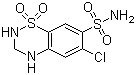 structure of CAS# 58-93-5, Hydrochlorothiazide;3,4-Dihydro-6-chloro-7-sulfamoyl-1,2,4-benzothiadiazine-1,1-dioxide; 6-Chloro-3,4-dihydro-7-sulfamoyl-2H-1,2,4-benzothiadiazine-1,1-dioxide; 3,4-Dihydrochlorothiazide