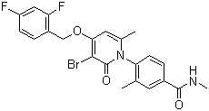 structure of CAS# 586379-66-0, PH 797804;3-Bromo-4-[(2,4-difluorobenzyl)oxy]-1-[5-[(methylamino)carbonyl]-2-methylphenyl]-6-methylpyridin-2(1H)-one