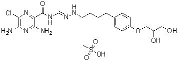 structure of CAS# 587879-54-7, 3,5-Diamino-6-chloro-N-[[[4-[4-(2,3-dihydroxypropoxy)phenyl]butyl]amino]iminomethyl]pyrazinecarboxamide monomethanesulfonate (salt);552-02; PS 552-02