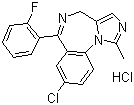结构式 CAS# 59467-96-8, 盐酸咪达唑仑; 8-氯-6-(2-氟苯基)-1-甲基-4H-咪唑并[1,5a][1,4]苯并二氮杂卓盐酸盐