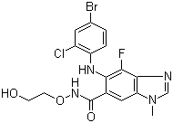 structure of CAS# 606143-52-6, AZD 6244;5-[(4-Bromo-2-chlorophenyl)amino]-4-fluoro-N-(2-hydroxyethoxy)-1-methyl-1H-benzimidazole-6-carboxamide