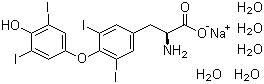 结构式 CAS# 6106-07-6, 左旋甲状腺素钠五水合物; O-(4-羟基-3,5-二碘苯基)-3,5-二碘-L-酪氨酸单钠盐五水合物; 3',3,5',5-四碘甲腺原氨酸钠盐五水合物