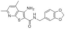 structure of CAS# 612514-42-8, 3-amino-N-(1,3-benzodioxol-5-ylmethyl)-4,6-dimethylthieno[2,3-b]pyridine-2-carboxamide;VU0152099