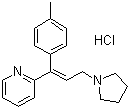structure of CAS# 6138-79-0, Triprolidine hydrochloride;2-(1-(4-Methylphenyl)-3-(1-pyrrolidinyl)-1-propenyl)pyridine monohydrochloride; (E)-2-[3-(1-Pyrrolidinyl)-1-p-tolylpropenyl]pyridine hydrochloride
