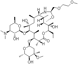 structure of CAS# 62013-04-1, Dirithromycin;[9S(R)]-9-Deoxo-11-deoxy-9,11-[imino[2-(2-methoxy)ethylidene]oxy]erthromycin; 9-(4-Dimethylamino-3-hydroxy-6-methyl-oxan-2-yl)oxy-3-ethyl-2,10-dihydroxy-7-(5-hydroxy-4-methoxy-4,6-dimethyl-oxan-2-yl)oxy-15-(2-methoxyethoxymethyl)-2,6,8,10,12,17-hexamethyl-4,16-dioxa-14-azabicyclo[11.3.1]heptadecan-5-one