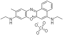 结构式 CAS# 62669-60-7, 恶嗪 170 高氯酸盐; 5,9-双(乙基氨基)-10-甲基苯并[a]吩恶嗪-7-鎓高氯酸盐