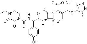 structure of CAS# 62893-20-3, Cefoperazone sodium;[6R-[6alpha,7beta(R*)]]-7-[[[[(4-Ethyl-2,3-dioxo-1-piperazinyl)carbonyl]amino](4-hydroxyphenyl)acetyl]amino]-3-[[(1-methyl-1H-tetrazol-5-yl)thio]methyl]-8-oxo-5-thia-1-azabicyclo[4.2.0]oct-2-ene-2-carboxylic acid sodium salt