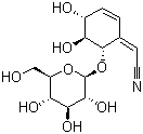 structure of CAS# 63492-69-3, Lithospermoside;Griffonin; NSC 290807; (2Z)-2-[(4R,5S,6S)-6-(beta-D-Glucopyranosyloxy)-4,5-dihydroxy-2-cyclohexen-1-ylidene]acetonitrile
