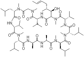 结构式 CAS# 63775-96-2, 环孢菌素 D; 环[L-丙氨酰-D-丙氨酰-N-甲基-L-亮氨酰-N-甲基-L-亮氨酰-N-甲基-L-缬氨酰-3-羟基-N,4-二甲基-L-2-氨基-6-辛烯酰-L-缬氨酰-N-甲基甘氨酰-N-甲基-L-亮氨酰-L-缬氨酰-N-甲基-L-亮氨酰]