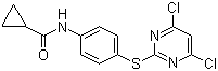 structure of CAS# 639090-53-2, N-[4-[(4,6-Dichloro-2-pyrimidinyl)thio]phenyl]cyclopropanecarboxamide