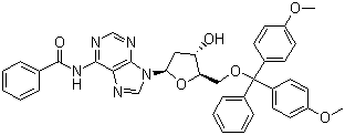 structure of CAS# 64325-78-6, N6-Benzoyl-5'-O-(4,4'-dimethoxytrityl)-2'-deoxyadenosine;N(6)-Benzoyl-5'-O-(4,4'-dimethoxytrityl)-5'-O-(Dimethoxytrityl)-N-benzoyldeoxyadenosine; 5'-O-Dimethoxytrityl-N-benzoyl-desoxyadenosine