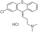 structure of CAS# 6469-93-8, Chlorprothixene hydrochloride ;3-(2-Chlorothioxanthen-9-ylidene)-N,N-dimethyl-propan-1-amine hydrochloride