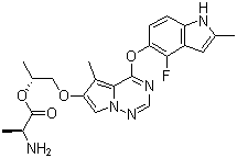 结构式 CAS# 649735-63-7, Brivanib 丙氨酸酯; 1-[[4-[(4-氟-2-甲基-1H-吲哚-5-基)氧基]-5-甲基吡咯并[2,1-f][1,2,4]三嗪-6-基]氧基]-2-丙醇 L-丙氨酸酯